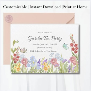 Garten Tee Party Einladen | Canva Vorlagen | Menü Tea Party | Brautparty-Tee-Party | Floral Tee Party einladen | Digitale Teeparty