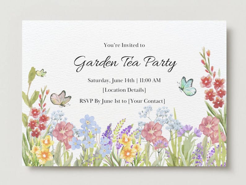Garden Tea Party Invite | Canva Templates | Tea Party Menu | Bridal ...
