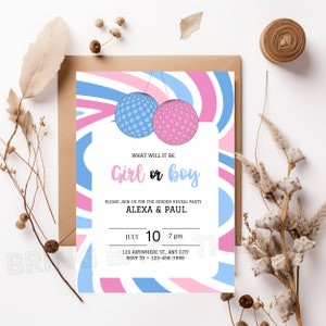 Digital Gender Reveal Invitation, Electronic Gender Reveal Invite, Retro Gender Reveal, Boy or Girl invite, Instant Download Gender Reveal