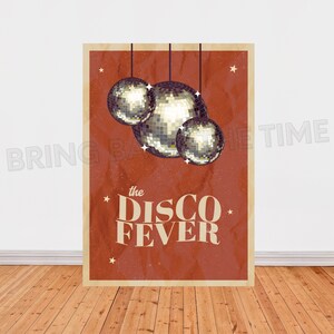 Disco fever vintage poster, disco ball wall art, trendy print, disco decoration, disco printable poster, mirror ball, mirror ball aesthetic
