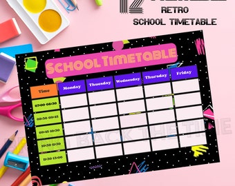 Retro-Schulstundenplan-Set, Schulstundenplan-Paket, Schulklassenplan, Vintage-Schulklassenplan, Back-to-School-Paket