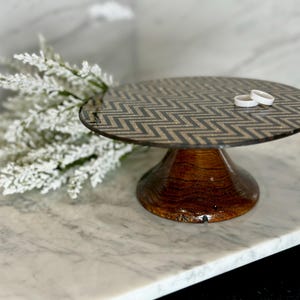 Glass mini cake stand dessert tray decorative platter Copper glass plate wood pedestal Dessert platform Unique turquoise wood pedistal