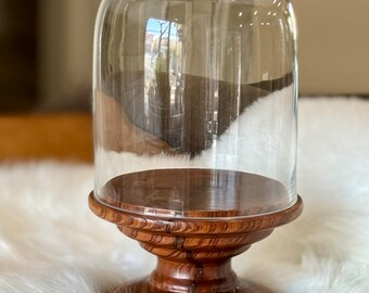 Tall cake stand cloche Glass dome solid wood pedestal handmade decorative pedestal