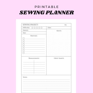 Sewing Planner Printable Sewing Journal PDF Sewing Project Tracker Minimalist Sewing Planner Simple