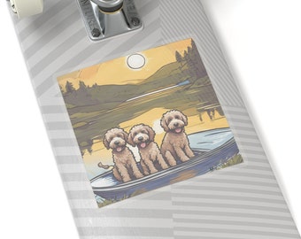 Puppy Love Sticker: Dogs at Lake, Sunset Theme