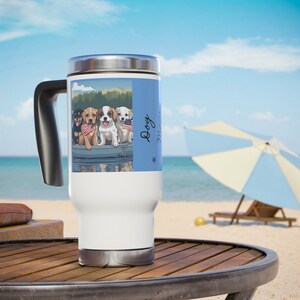 Dog Mom Stainless Steel Travel Mug: Patriotic Puppies, 14oz