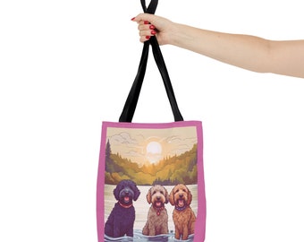Sunset Lake Puppy Dog Tote Bag