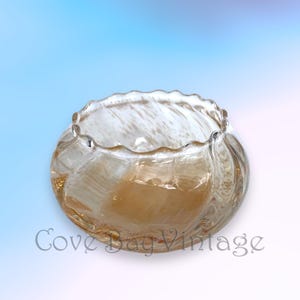 Vintage Caithness Glass Gold & White Swirl Spatter Pattern Rose Bowl - 1970s | Scottish | Dish | Scotland | Candy | Splatter |