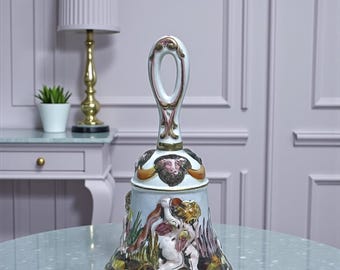 Vintage Capodimonte Porcelain Bell — Handpainted Cherubs & Flowers, Keramos Italy c1960s | Italian Art | Angels