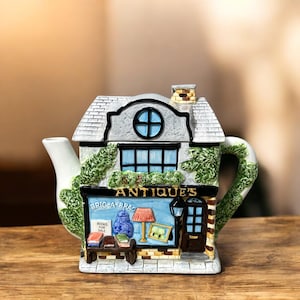 Vintage Antique Shop Collectible Ornamental Hand Painted Ceramic Tea Pot Designed by Annie Rowe 1980s | Novelty | Teapot |