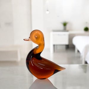 Vintage Wedgwood Glass Duck Paperweight Topaz Amber 1970s | Bird | Art Glass | Mallard | Bird | Hand Blown | Sculpture