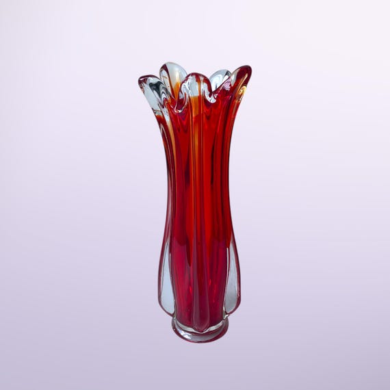 イタリア製　オレンジのガラス花瓶 イタリア製 オレンジのガラス花瓶