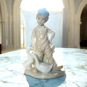 Vintage Leonardo Porcelain Boy with Geese Figure c1990s | German | Germany | Collectible | Goose | Country | Farm