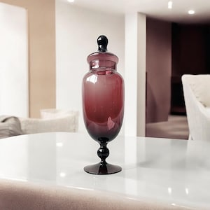Vintage Large Empoli Hand Blown Amethyst Decorative Apothecary Jar c1960s | European | Italian | Purple | Italy | Bubble | Art Glass