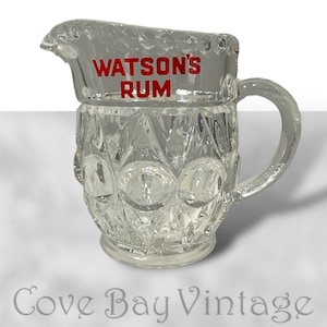 Vintage 1940s Watsons Rum Water Jug Glass | Aberdeen | Scottish | Pitcher | Whiskey | Whisky