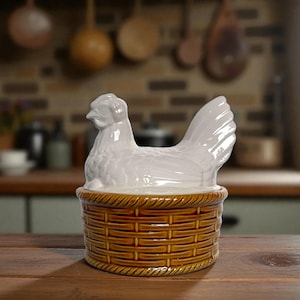 Vintage Ceramic Nesting Hen Egg Holder by Secla of Portugal c1990s | Chicken | Farmhouse | Country Cottage | Kitchen | Tureen | Portuguese