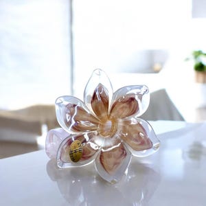 Vintage Murano Gold, Pink & Clear Blown Art Glass Flower with Spiral Stem 1960s | Lily | Sculpture | Lilly | Italian Home Decor | Elegant