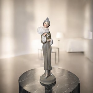 Vintage Art Deco Elegant Lady Decorative Resin Figurine c2000s l Lady | Ladies | Women | Woman | Figure | Winter | Sculpture | 1920&#39;s Style