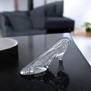 Vintage Cut Glass High Heel Shoe Figurine, Clear Pressed Glass | Trinket | Slipper | Lady's | Paperweight | Art Glass | Cinderella | Crystal
