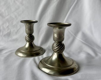 Set of 2 Pewter Candlestick Holders, Decorative