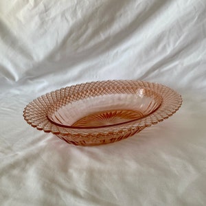 Pink Depression Glass Oval Bowl, Anchor Hocking, Diamond Cut Pattern, 10"L