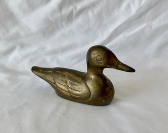 Pisapapeles de pato de latón, pequeño, grabado, vintage