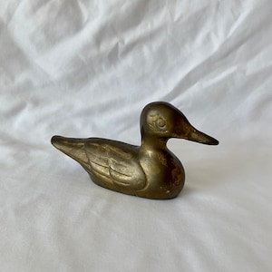 Brass Duck Figurine Paperweight, Small, Etched, Vintage