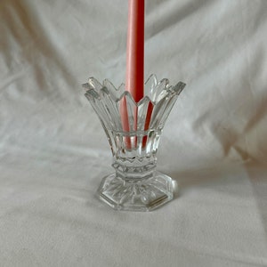 Crystal Footed Candlestick Votive Candleholder, Sawtooth Rim