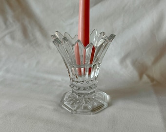 Crystal Footed Candlestick Votive Candleholder, Sawtooth Rim