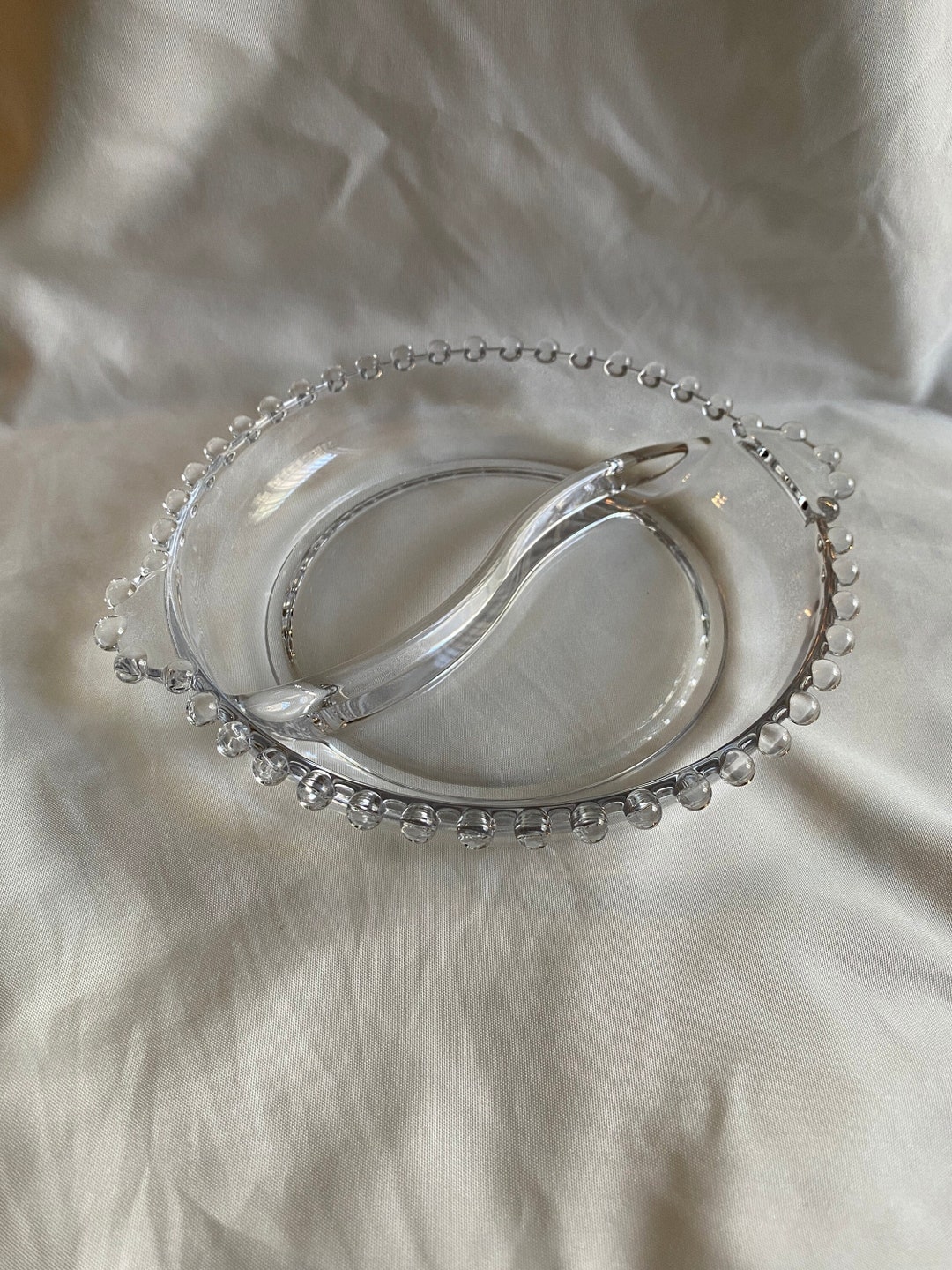 Round Glass Bubble Rim Divided Dish With Handles, Imperial Candlewick ...