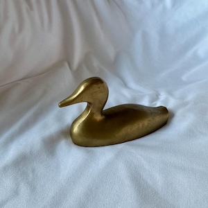 Brass Duck Figurine Paperweight, Small, Vintage, Heavy