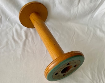 Large Wooden Spool Bobbin, Weaving Sewing, Textile Mills, Candle Taper Holder, 12"H, Vintage