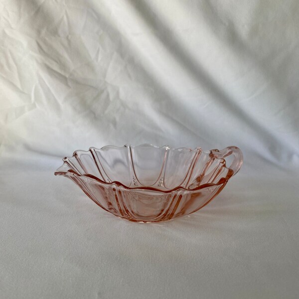 Vintage Pink Depression Glass Anchor Hocking Small Heart Shaped Dish with Handle