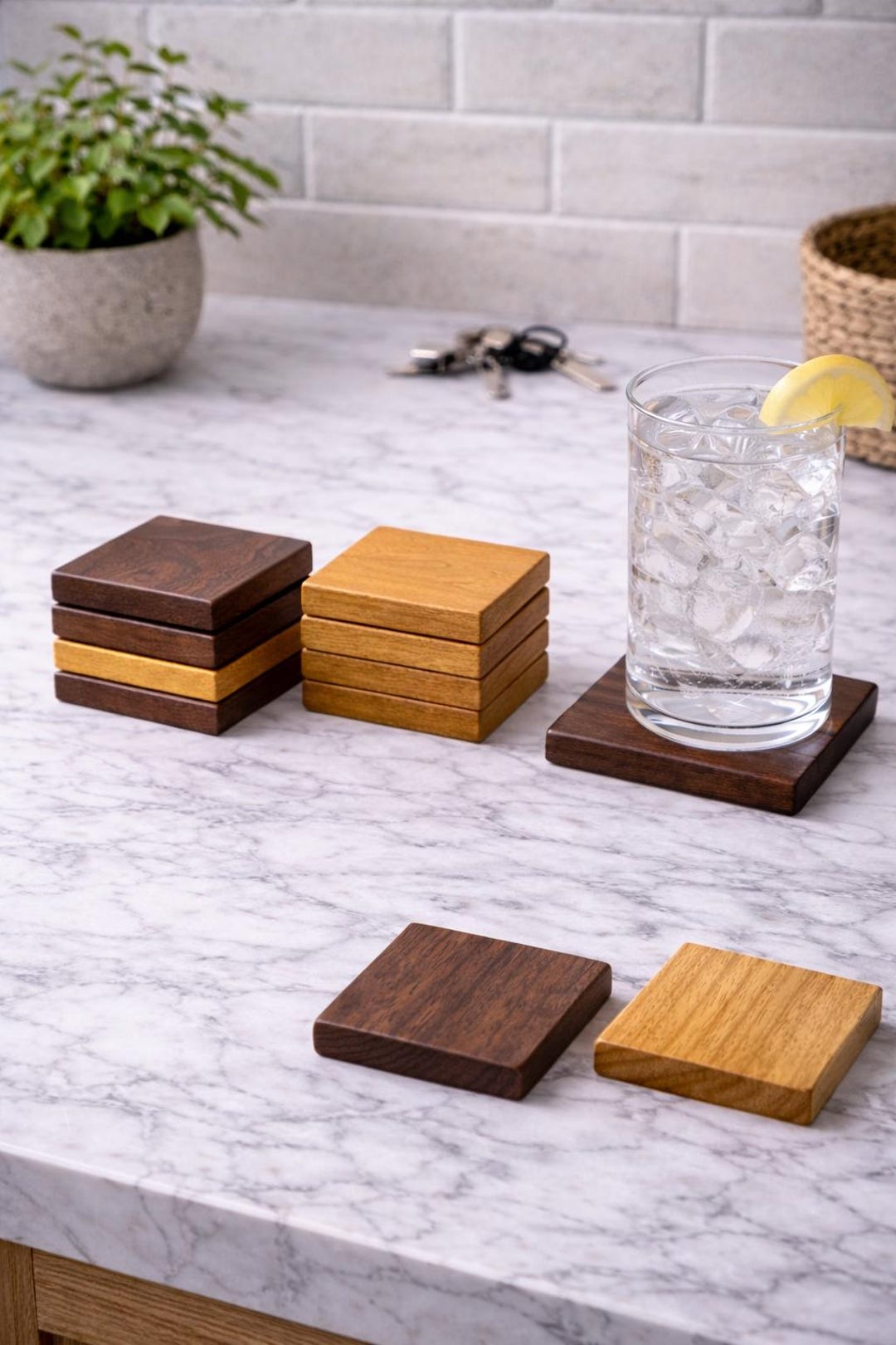 Handmade Solid Wood Drink Coasters Set of 4 – Rustic Square Wooden ...