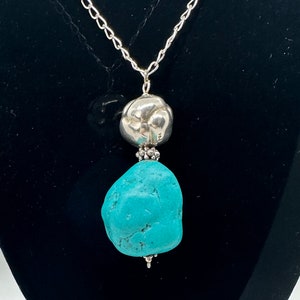 Boulder Turquois and Sterling Silver Pendant Necklace on an adjustable 30&quot; Chain