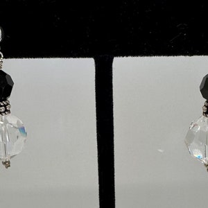 Black and Crystal Swarovski Drop Earrings with Sterling Silver Findings