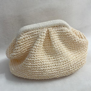Handmade Raffia Pouch Clutch Bag For Women, White Wedding Purse, Bridal Party Clutch Bag, Straw Beach Bag, Raffia Clutch Bag
