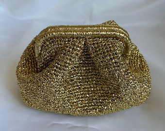 Handmade Raffia Pouch Clutch Bag For Women, White Wedding Purse, Bridal Party Clutch Bag, Straw Beach Bag, Raffia Clutch Bag