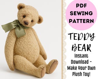 Teddy Bear Sewing Pattern PDF – Vintage Plush Toy – Beginner Friendly – Instant Download