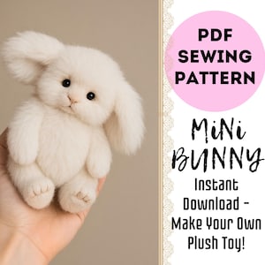 Peut inclure: Patron de couture PDF pour un petit lapin en peluche. Le patron comprend des instructions pour réaliser votre propre jouet en peluche.