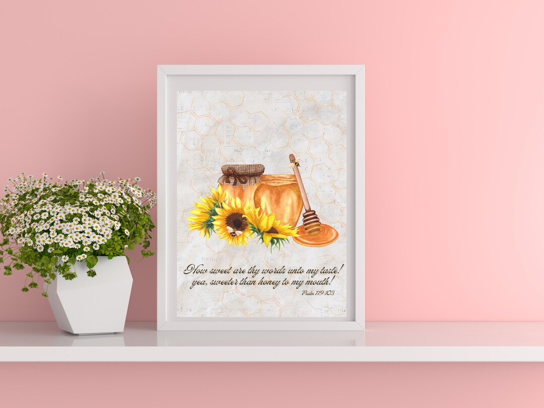 Cottage Scripture Image Psalm 119:103 KJV Bee & Honey Cottage Core Scripture Print |watercolor ...