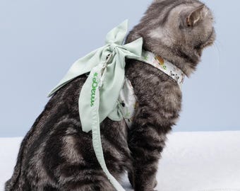Personalized Dog Floral Harness Set Custom Harness Embroidered Name Flower Stylish Pattern Pet Harness Birthday Gift for Boy Girl Puppy Cat