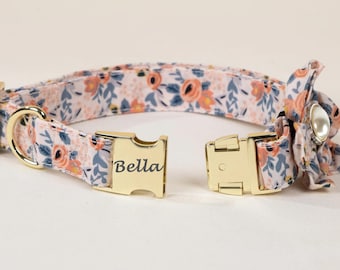 Personalized Floral Dog Collar Engraved Adjustable Dog Collar with Fake Pearl for Pet Collar & Leash Gifts for New Puppy Cute Pet Accessory