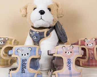 Personalized Pet Harness with Name Adjustable Backpack Dog Harness Set for Puppies Outdoor Walking Harness Puppy Shower Gift Harness Set