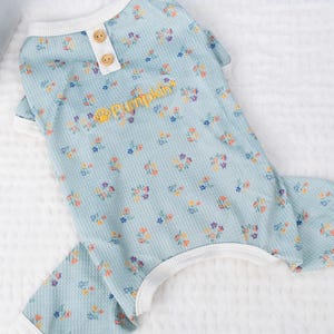 Embroidered Floral Pet Pajamas, Personalized Cotton Dog Jumpsuit