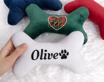 Embroidered Dog Bone Toy: Personalized Puppy Gift with Squeaker