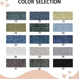 May include: Color selection chart with 15 fabric swatches. The swatches are numbered 19 through 33. The swatches are in various colors and textures, including blue, green, gray, beige, and black.