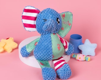Personalized Squeaky Elephant Dog Toy, Embroidered Name, Interactive Rope New Puppy Gifts