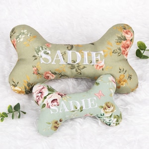 Personalized Floral Dog Toy with Name Embroidered Dog Toy with Squeaker Dog Bone Toy Custom Dog Toy Flower Print Dog Bone Toy for Puppy Gift