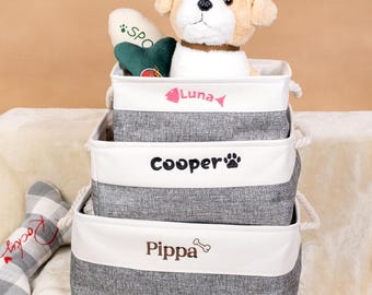 Personalized Dog Toy Basket Foldable Storage Basket With Custom Embroidered Name Pet Toy Box Cat Toy Storage Pet Treat Bin Christmas Gift